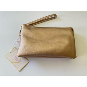 NWT Jen & Co. Riley Crossbody Clutch Wristlet Bag Gold